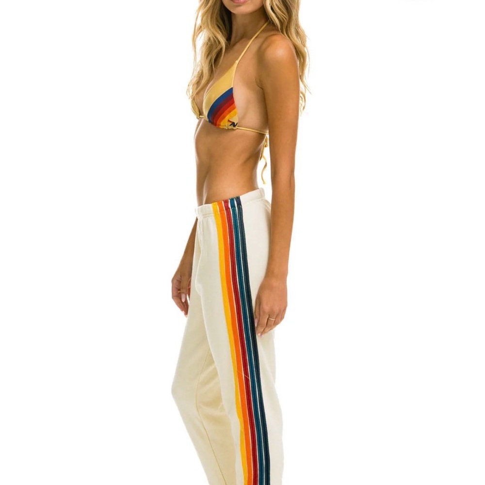 5 stripe vintage white rainbow sweat pants (large)